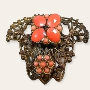 Vintage 1920s Art Deco Dainty Coral Filigree Gold Tone Dress Clip